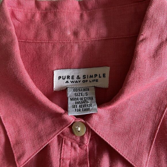 Pure & Simple Button Up Shirt Women Small Coral Linen Tunic Preppy Office Casual - Picture 3 of 12
